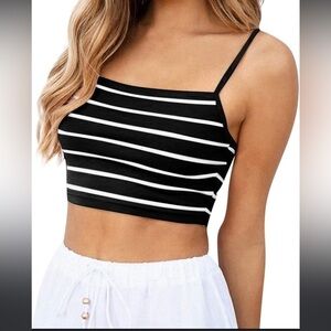 NWOT Amazon Black and White Stripe Crop Tank Top